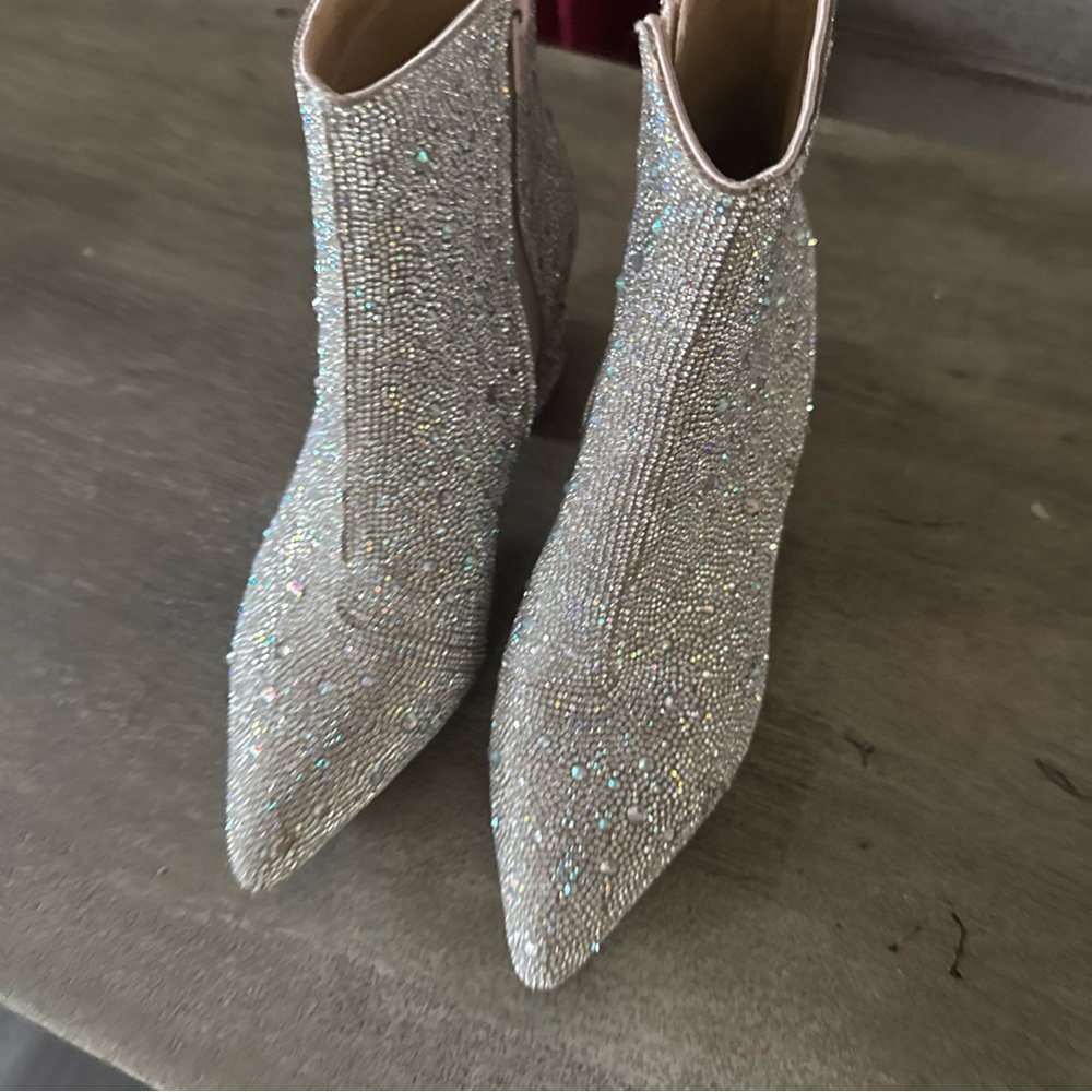 Betsey Johnson Sparkling Silver Ankle Booties